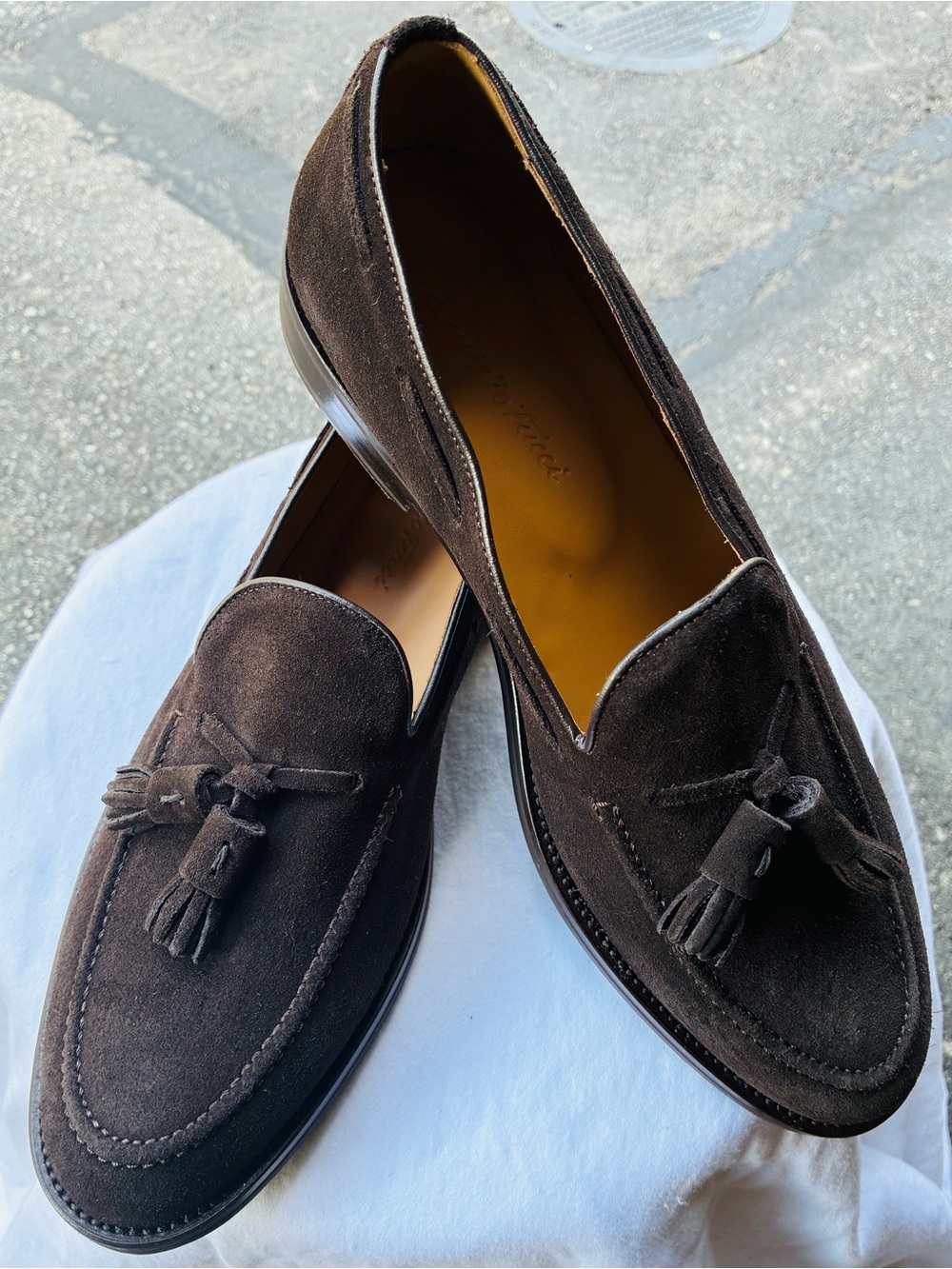 Emidio Tucci Brown Suede Tassel Loafers, Size 10